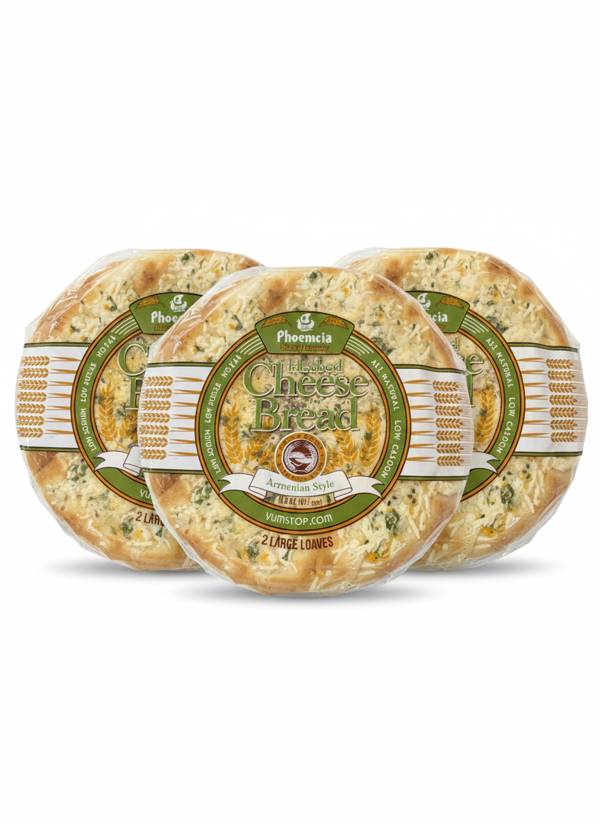 Phoenicia Herbed Akawi Cheese Bread – 2 Pieces (411g Total) | Authentic Middle Eastern Flatbread with Akawi Cheese & Herbs | Fresh Baked