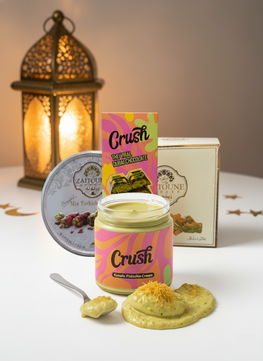 Arabic Sweets Luxury Gift Box –Crush Kunafa Spread Pistachio Cream ,Premium Baklava 250g , Mix Turkish Delight 250g & Dubai Chocolate – Handcrafted Mediterranean Dessert Collection – Ideal Holiday Gift, Corporate Gifting