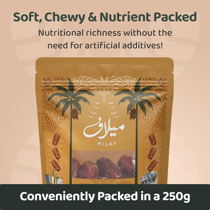 Milaf Mabroom Premium Dates Pouch | Fresh, Soft, Delicious & Juicy | Distinct Sweet Taste | No Additives or Preservatives | Ideal for Snacking or Cooking | Can Support a Healthy, Balanced Diet