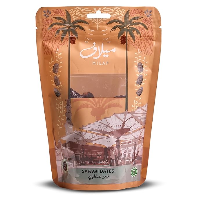 Milaf Safawi Premium Dates Pouch | Fresh, Soft, Delicious & Juicy | Distinct Sweet Taste | No Additives or Preservatives | Ideal for Snacking or Cooking | Can Support a Healthy, Balanced Diet