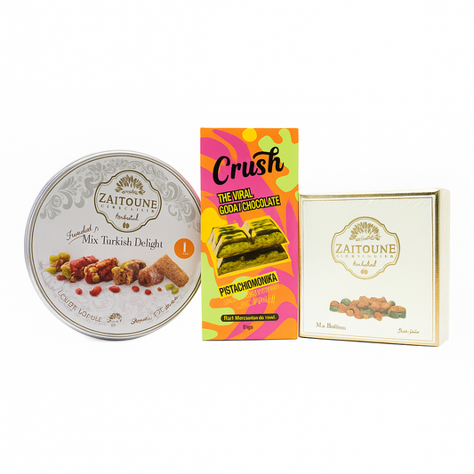 Arabic Sweets Luxury Gift Box – Premium Mix Baklava 100g, Mix Turkish Delight 250g & Dubai Chocolate – Handcrafted Mediterranean Dessert Collection – Ideal Holiday Gift, Corporate Gifting