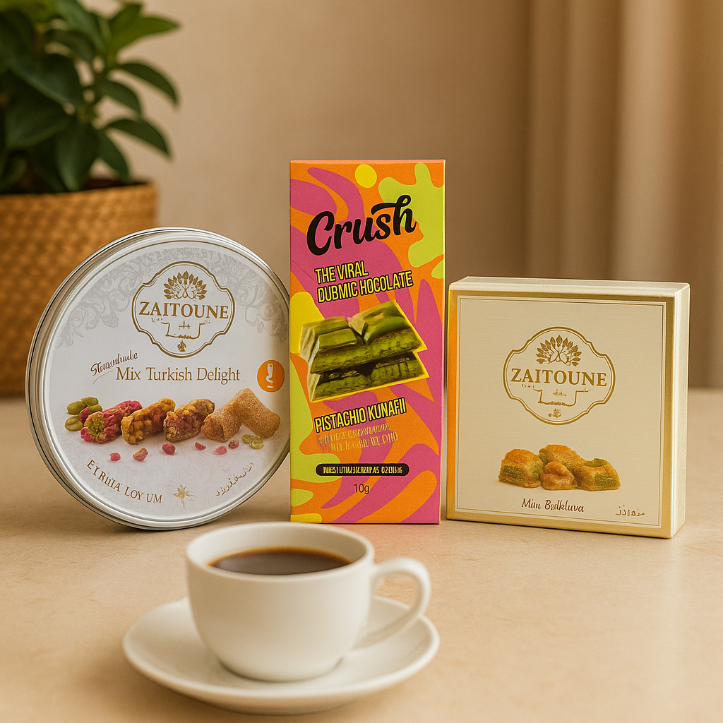 Arabic Sweets Luxury Gift Box – Premium Mix Baklava 100g, Mix Turkish Delight 250g & Dubai Chocolate – Handcrafted Mediterranean Dessert Collection – Ideal Holiday Gift, Corporate Gifting