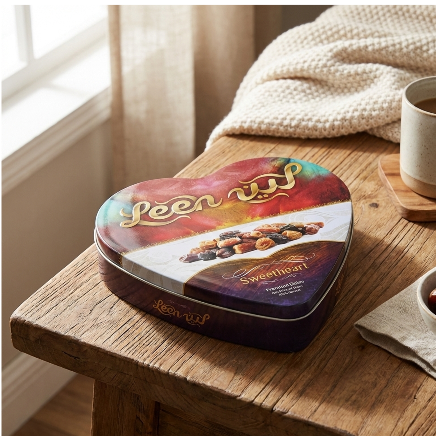 Premium Mixed Dates from Madinah, Saudi Arabia – Gift Heart Tin Box, Assorted Dates, Natural & Fresh, 200g