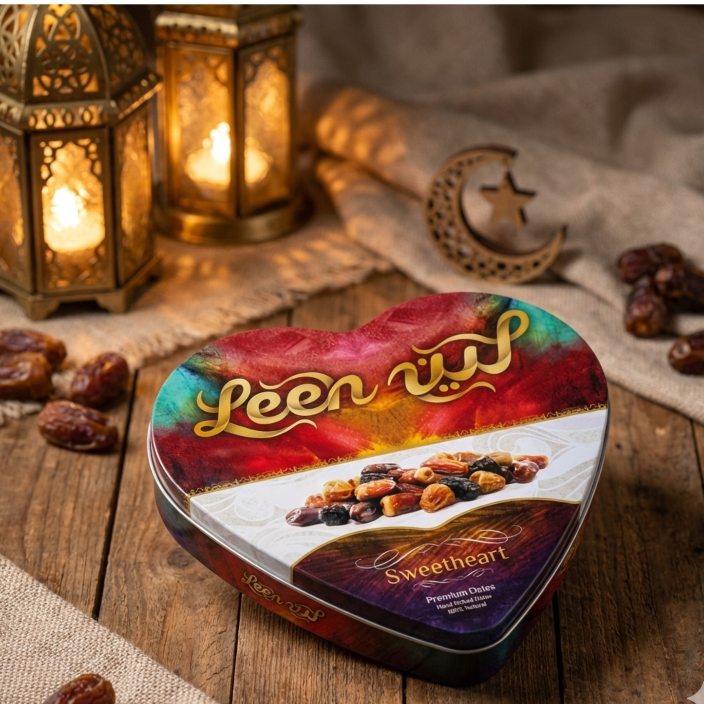 Premium Mixed Dates from Madinah, Saudi Arabia – Gift Heart Tin Box, Assorted Dates, Natural & Fresh, 200g