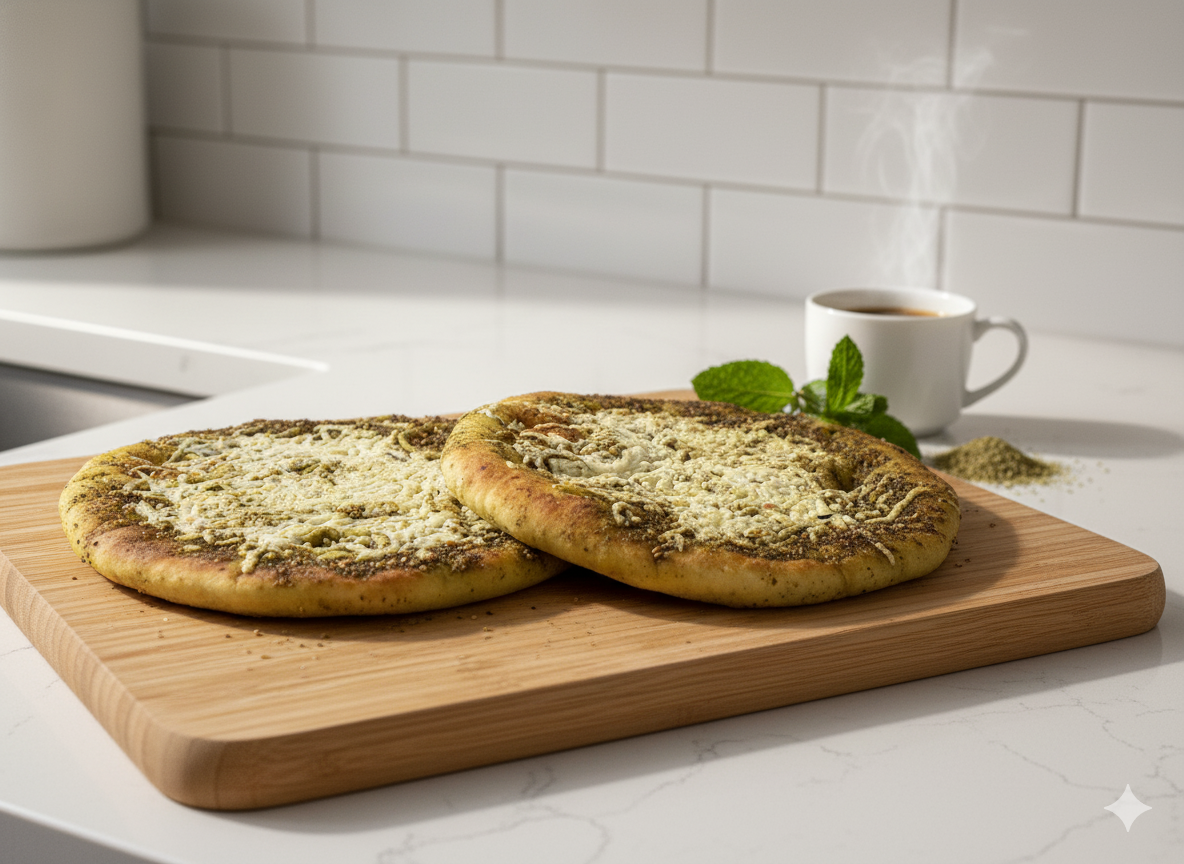 Phoenicia Fresh Zaatar & Cheese Bread Baked With Thyme, sesame, & Akawi Cheese, Large 2pcs, 13.5oz, (383g)