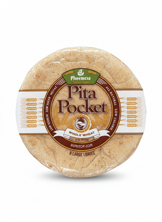 Phoenicia Pita Pocket Fresh Whole Wheat Bread, Large 8pcs, 23oz, (653g)