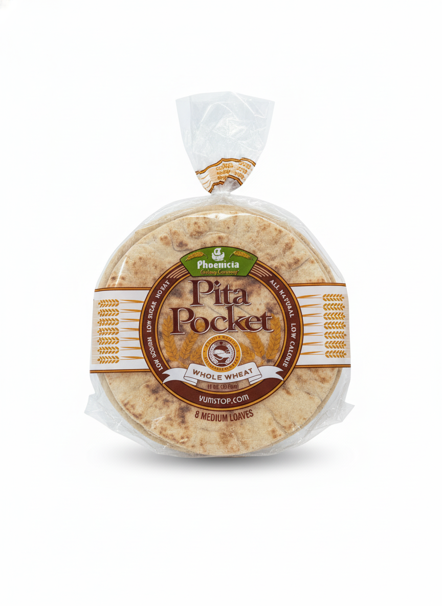 Phoenicia Pita Pocket Fresh Whole Wheat Bread, Medium 8pcs, 11oz, (312g)