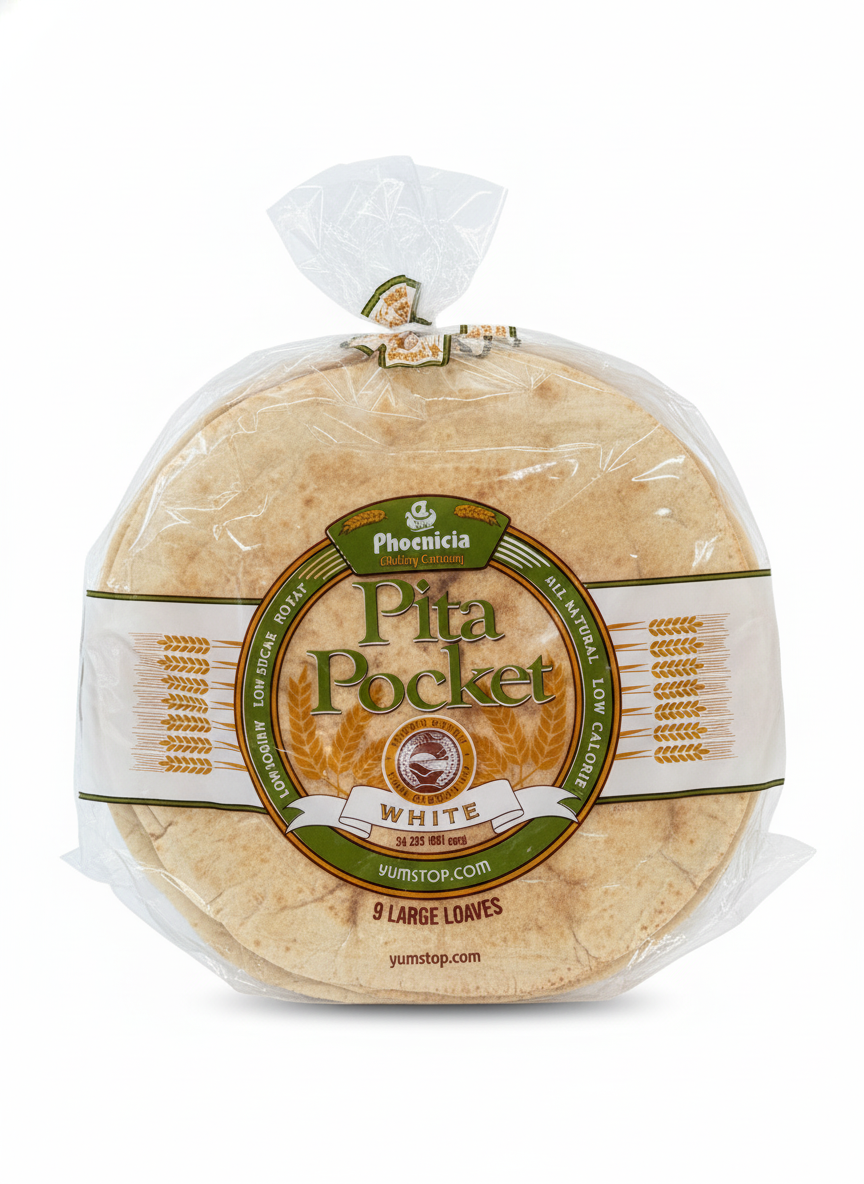 Phoenicia Pita Pocket Fresh White Bread, Large 9pcs, 24oz, (681g)