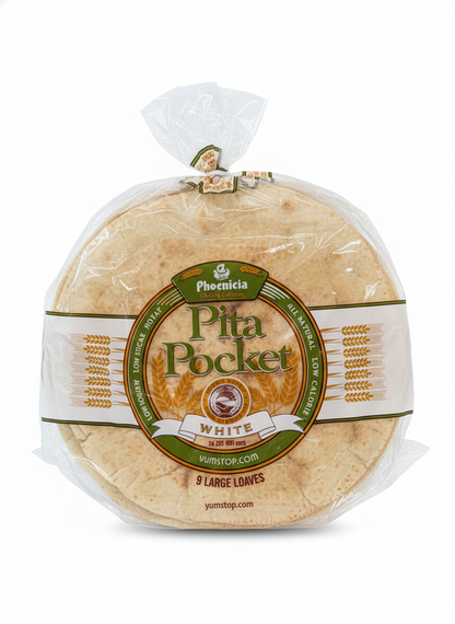 Phoenicia Pita Pocket Fresh White Bread, Large 9pcs, 24oz, (681g)
