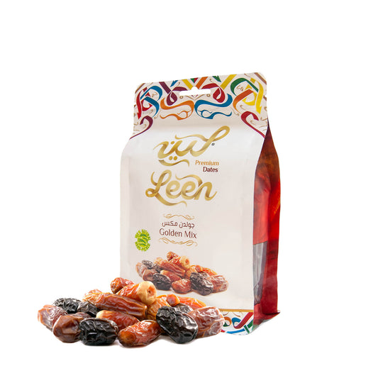 Leen Golden Mix Premium Dates –  Resealable Zipper Pouch | Luxury Mixed Saudi Dates from Al-Madinah Al-Munawarah | Natural, Nutritious & Delicious