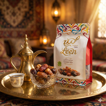 Leen Golden Mix Premium Dates –  Resealable Zipper Pouch | Luxury Mixed Saudi Dates from Al-Madinah Al-Munawarah | Natural, Nutritious & Delicious