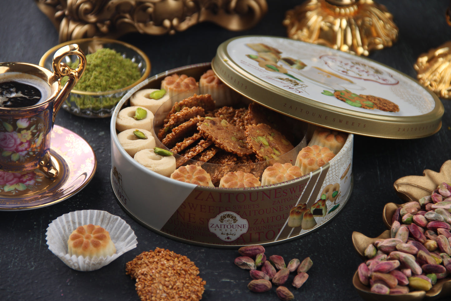 Zaitoune Premium Mixed Cookies - Mix of Maamoul Date, Barazek, and Graybah - Handcrafted from Turkey with Authentic Flavor