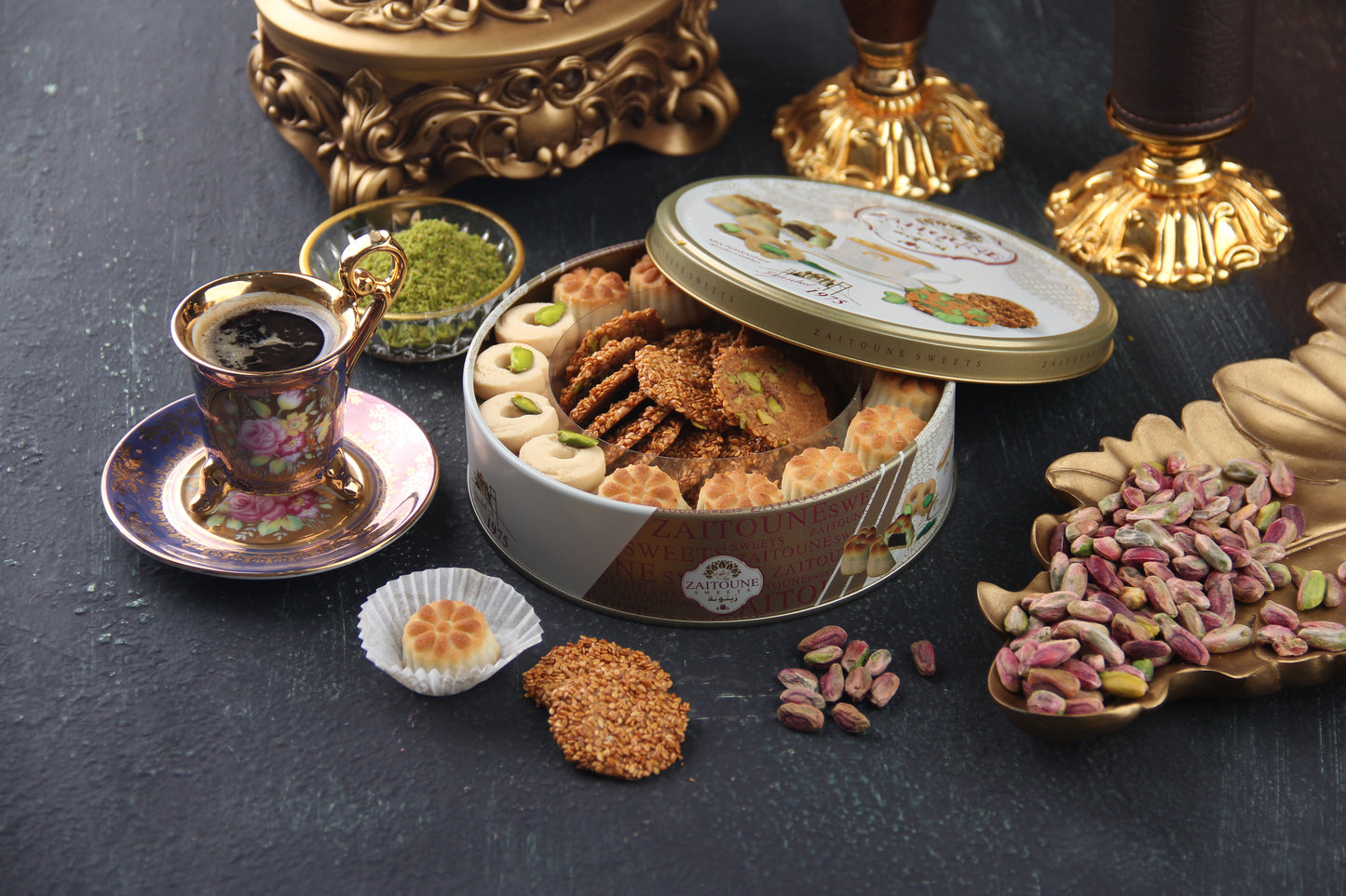 Zaitoune Premium Mixed Cookies - Mix of Maamoul Date, Barazek, and Graybah - Handcrafted from Turkey with Authentic Flavor