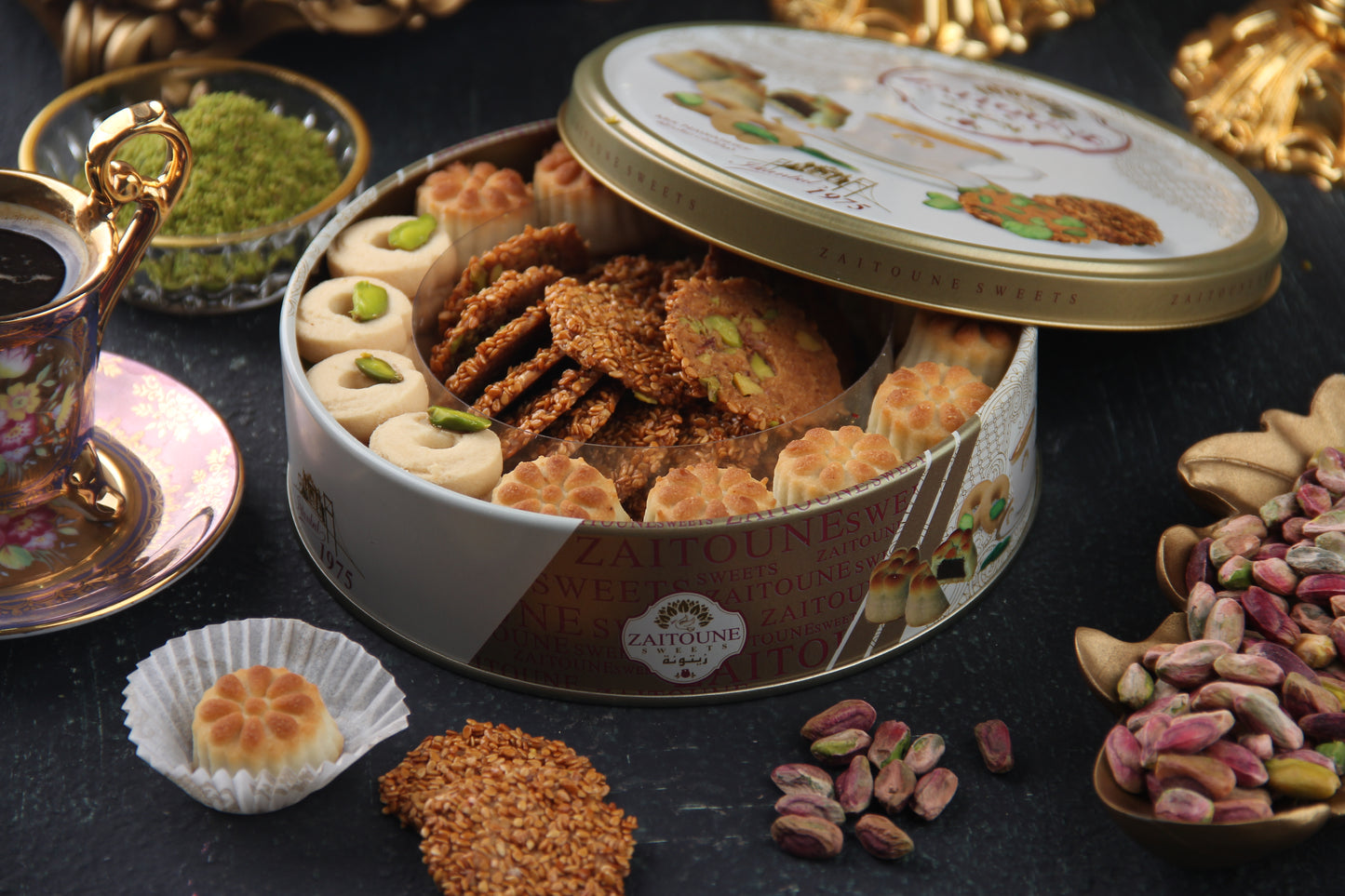 Zaitoune Premium Mixed Cookies - Mix of Maamoul Date, Barazek, and Graybah - Handcrafted from Turkey with Authentic Flavor