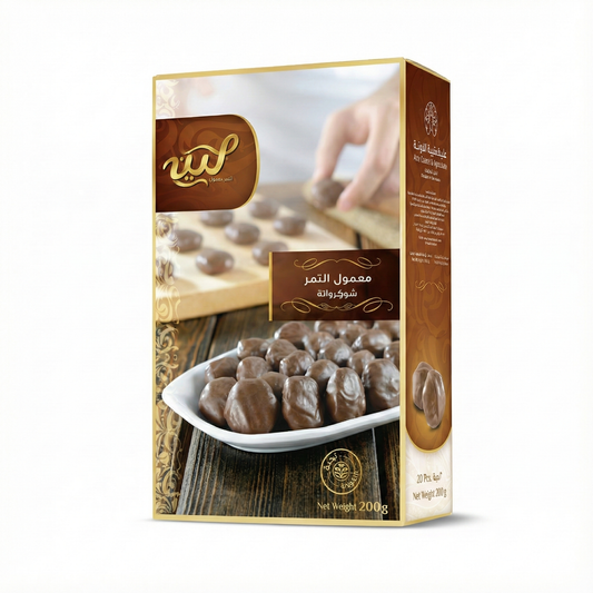Leen Dates Maamoul Chocolate 200g – Date Paste Cookies with Chocolate, Middle Eastern Sweets, Individually Shaped Pieces, Great for Tea & Coffee