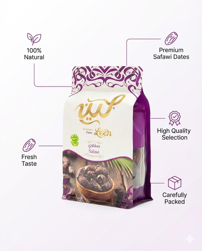 Leen Premium Safawi Dates – Resealable Zipper Pouch | Soft, Naturally Sweet & Melt-in-Mouth | Authentic Dates from Al-Madinah Al-Munawarah | 100% Natural