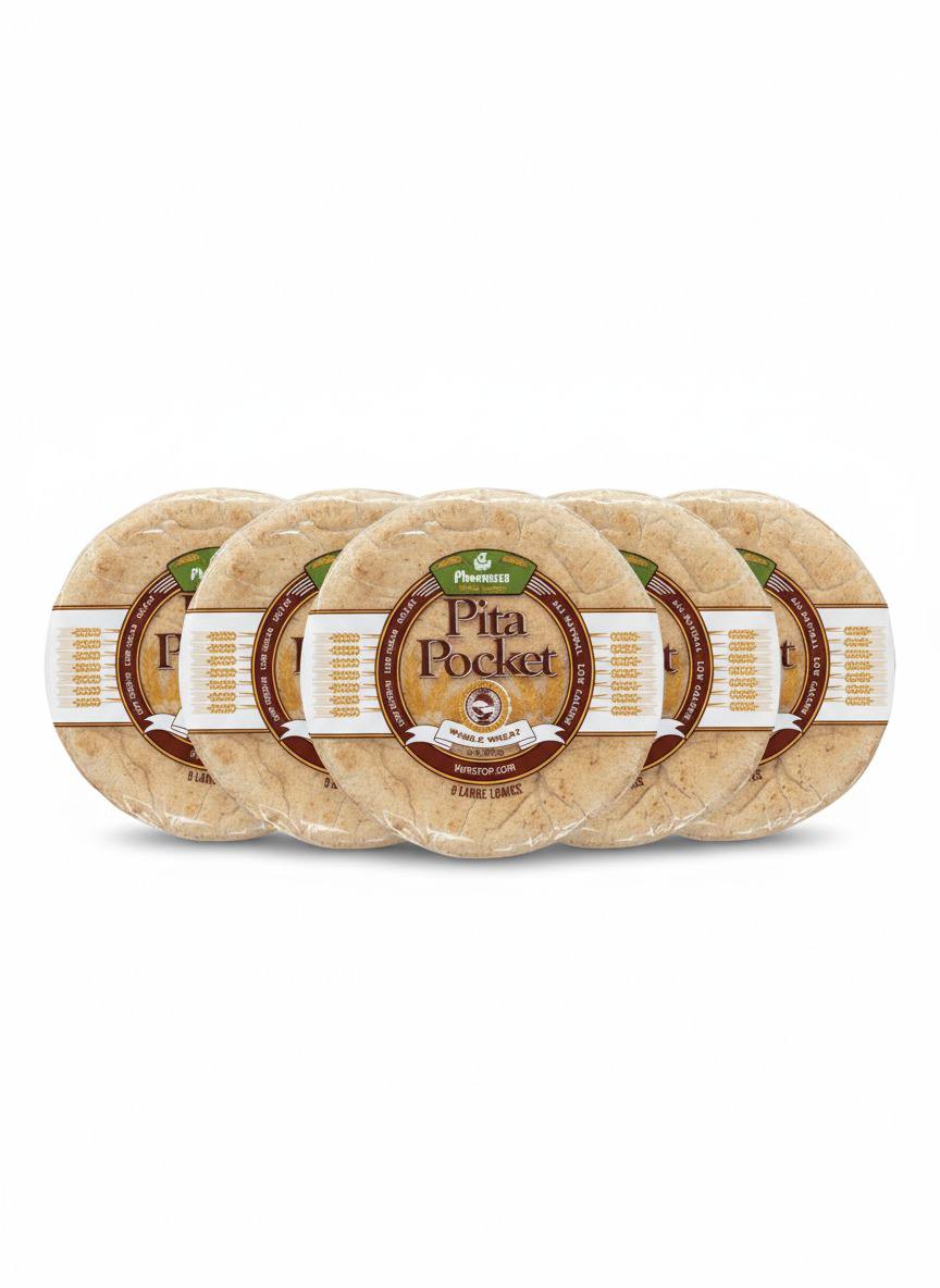 Phoenicia Pita Pocket Fresh Whole Wheat Bread, Large 8pcs, 23oz, (653g)